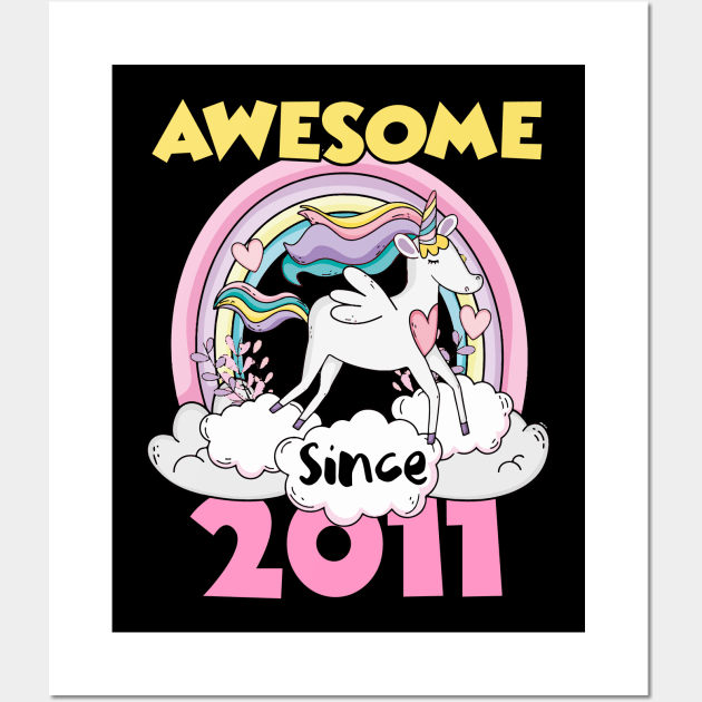 Cute Awesome Unicorn 2011 Funny Gift Pink Wall Art by saugiohoc994